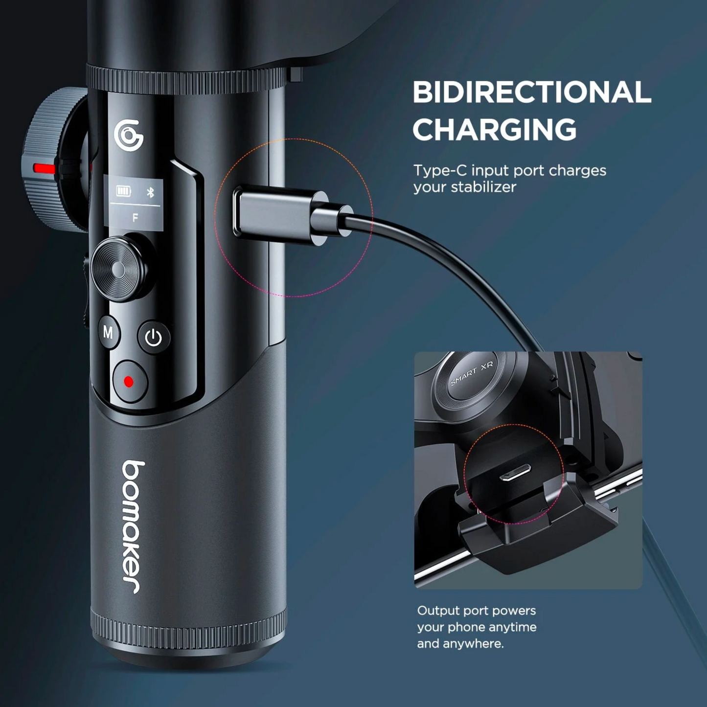 Estabilizador para Smartphone 3 Axis Gimbal con pantalla Oled y Trípode Bomaker Smart XR