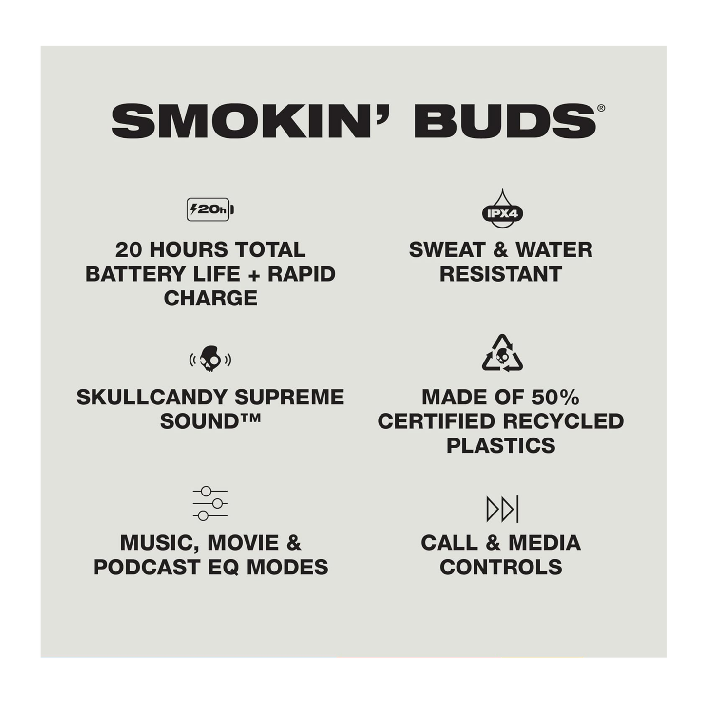 Audifonos Inalambricos Skullcandy Smokin' Buds-batería de 20h