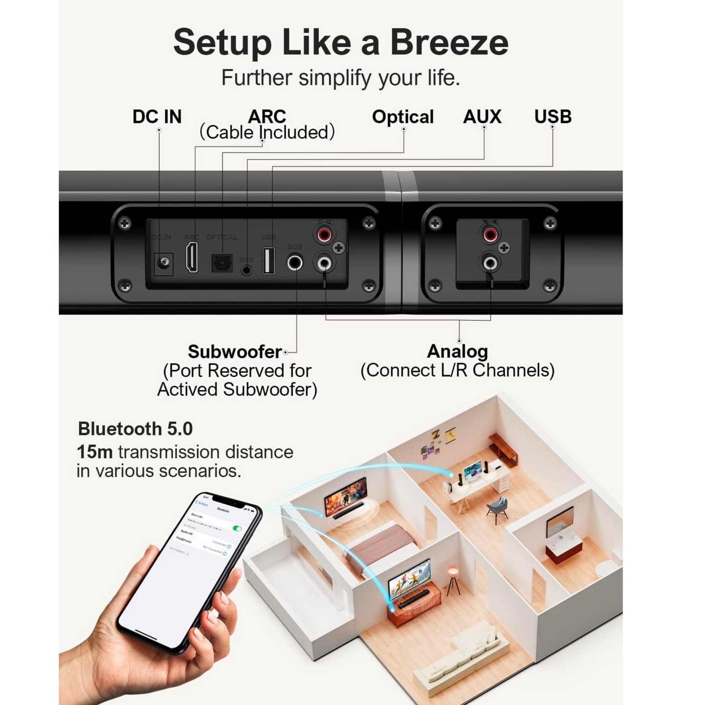 Barra de Sonido Ultimea Apollo S40 de 2.2 canales, 2 en 1 altavoces separables 2 tweeters y woofers integrados