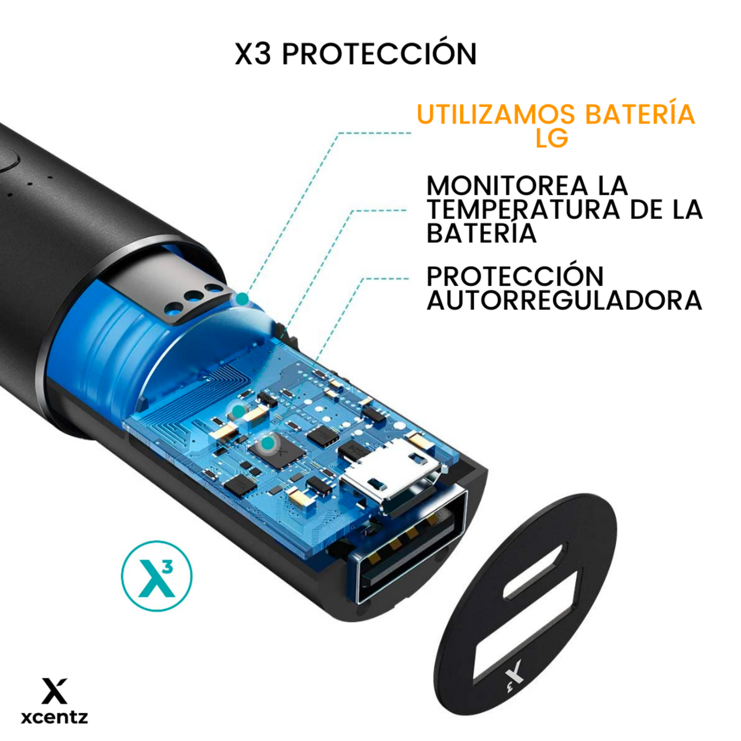 Xcentz 3350mAh | Cargador de Teléfono Portátil y Linterna