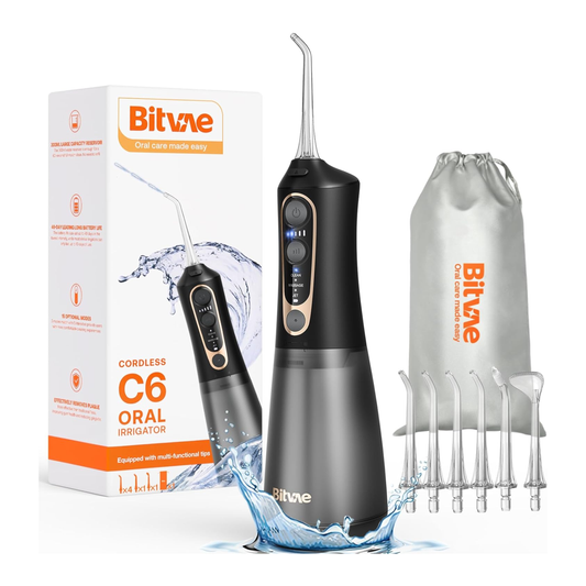 Bitvae C6 Irrigador dental inalámbricas, 3 modos, 5 intensidades, IPX7 impermeable
