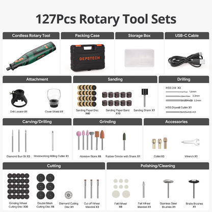 Kit de herramientas rotativas inalámbricas, batería recargable, 127 accesorios