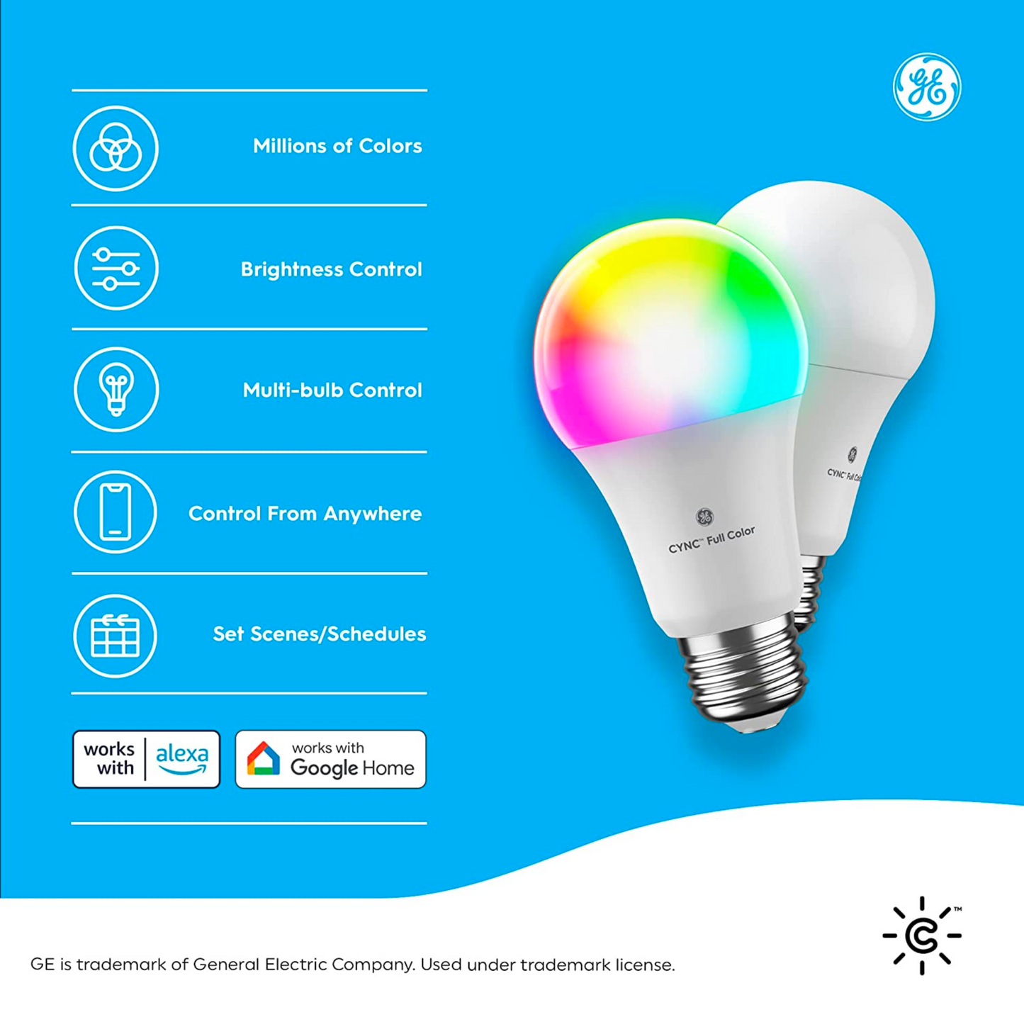 Focos inteligentes LED A19 Blanca + color con Bluetooth y Wi-Fi Alexa | Pack 2