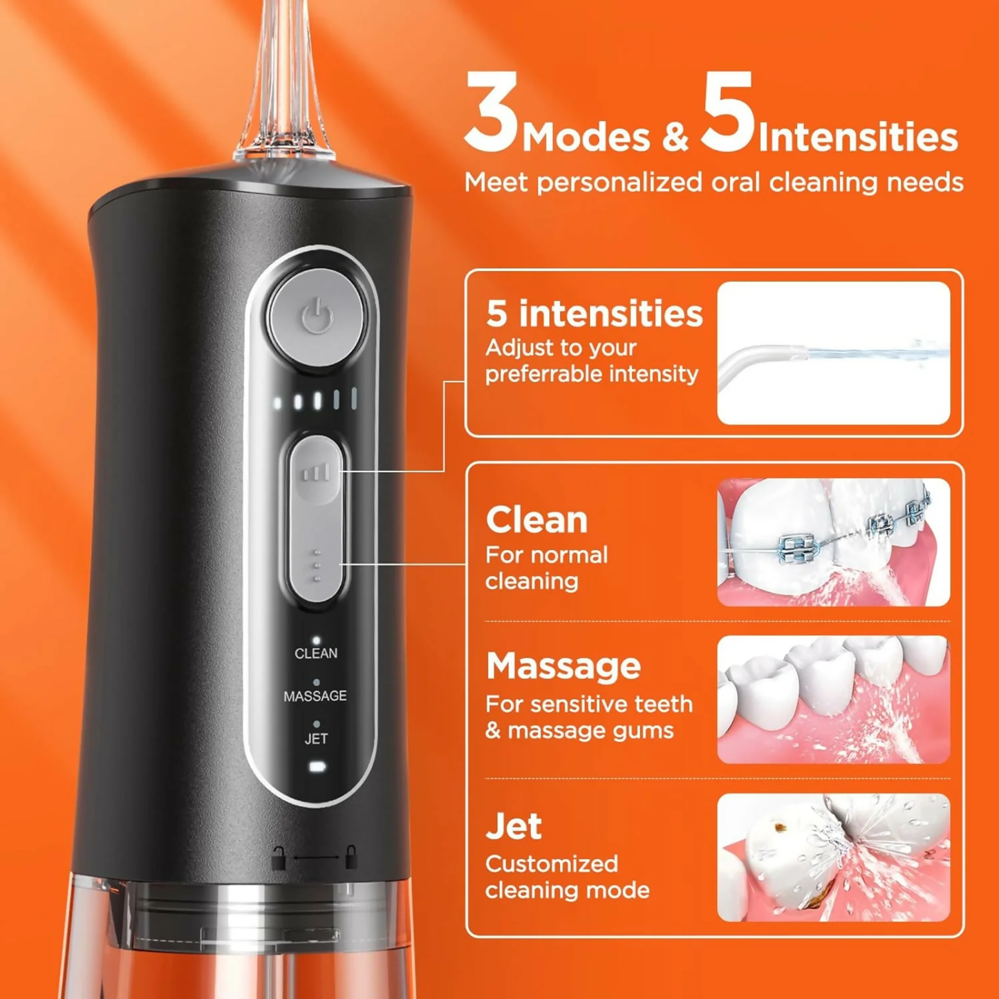 Bitvae Irrigador dental inalámbricas, 3 modos, 5 intensidades, IPX7 impermeable