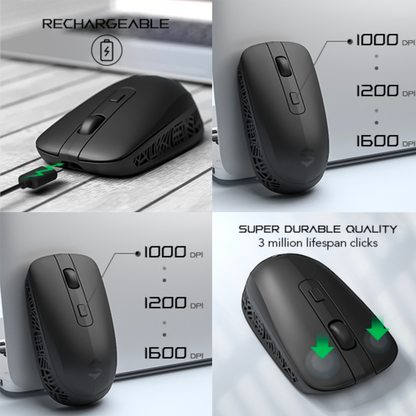 Mouse inalámbrico recargable Black Shark silencioso, 3 DPI ajustables recargable tipo C, ergonómico y USB