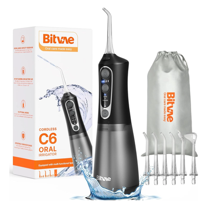 Bitvae C6 Irrigador dental inalámbricas, 3 modos, 5 intensidades, IPX7 impermeable