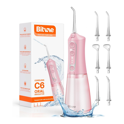Bitvae Irrigador dental inalámbricas, 3 modos, 5 intensidades, IPX7 impermeable